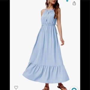 Sleeveless Halter Neck Dresses Tie Back Ruffle High Waist Boho Beach Maxi Long